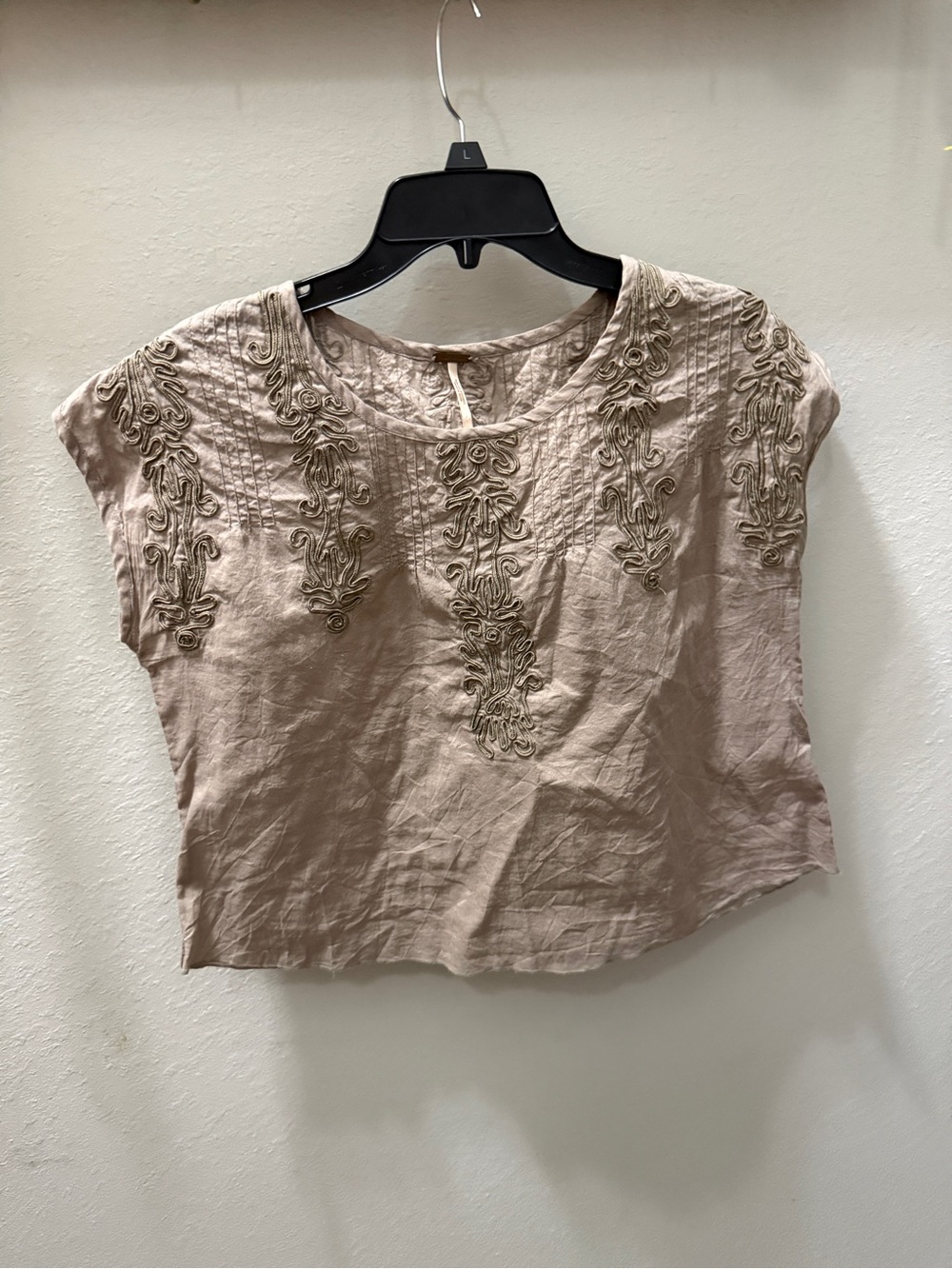 Free People Embroidered Boxy Top in Light Taupe